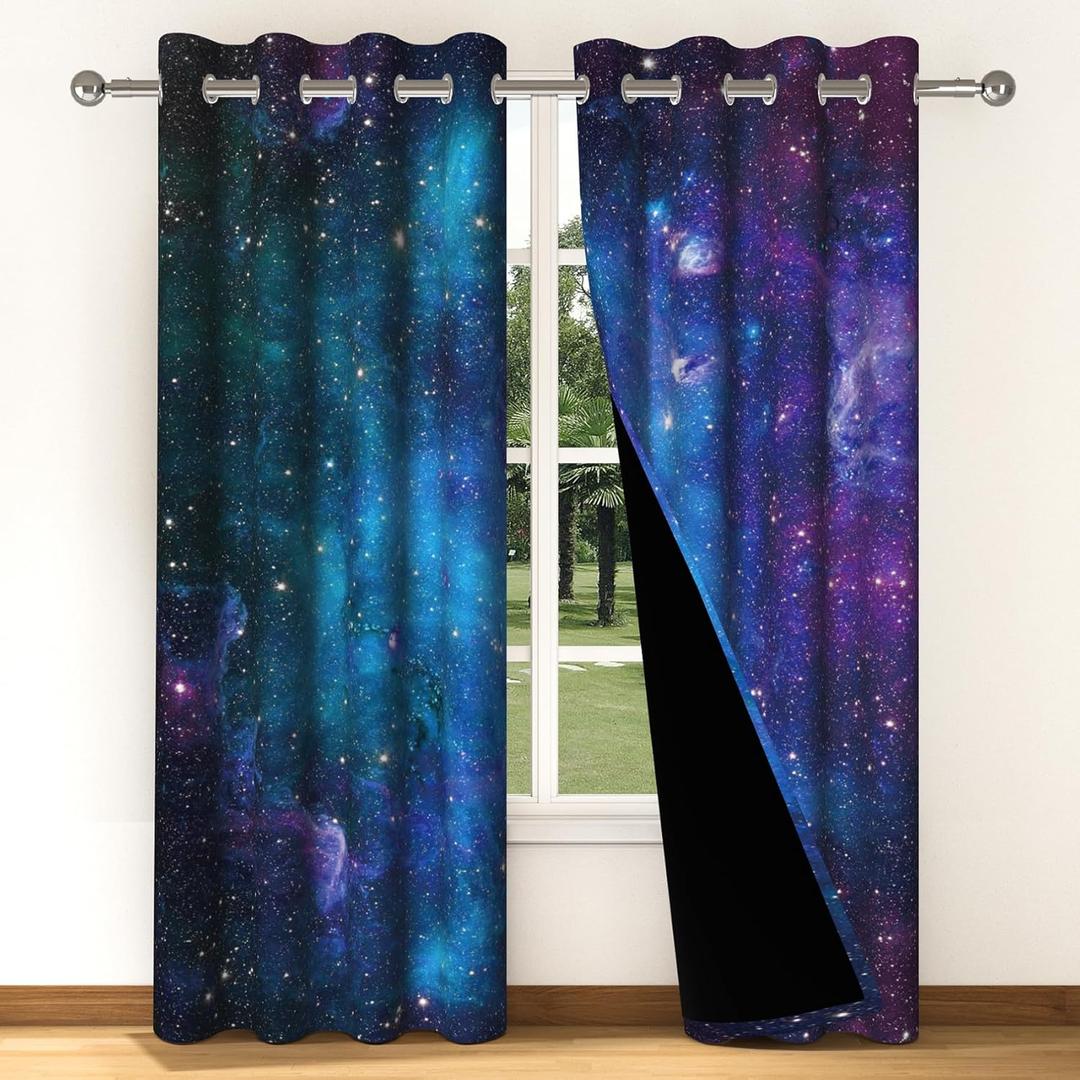 Galaxy Blackout Curtains Space Curtains for Bedroom Boys Room 84 Inches Length 2 Panels Set Outer Constellation Star Window Drapes for Living Room Grommet Room Darkening 42x84 (Violet)