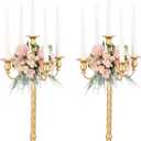 Romadedi Candelabra Gold Candle Stand: 21'' Tall 5-Branch Candlestick Holder for Wedding Centerpiece Decor Christmas Holiday Event Reception Decoration, Set of 2