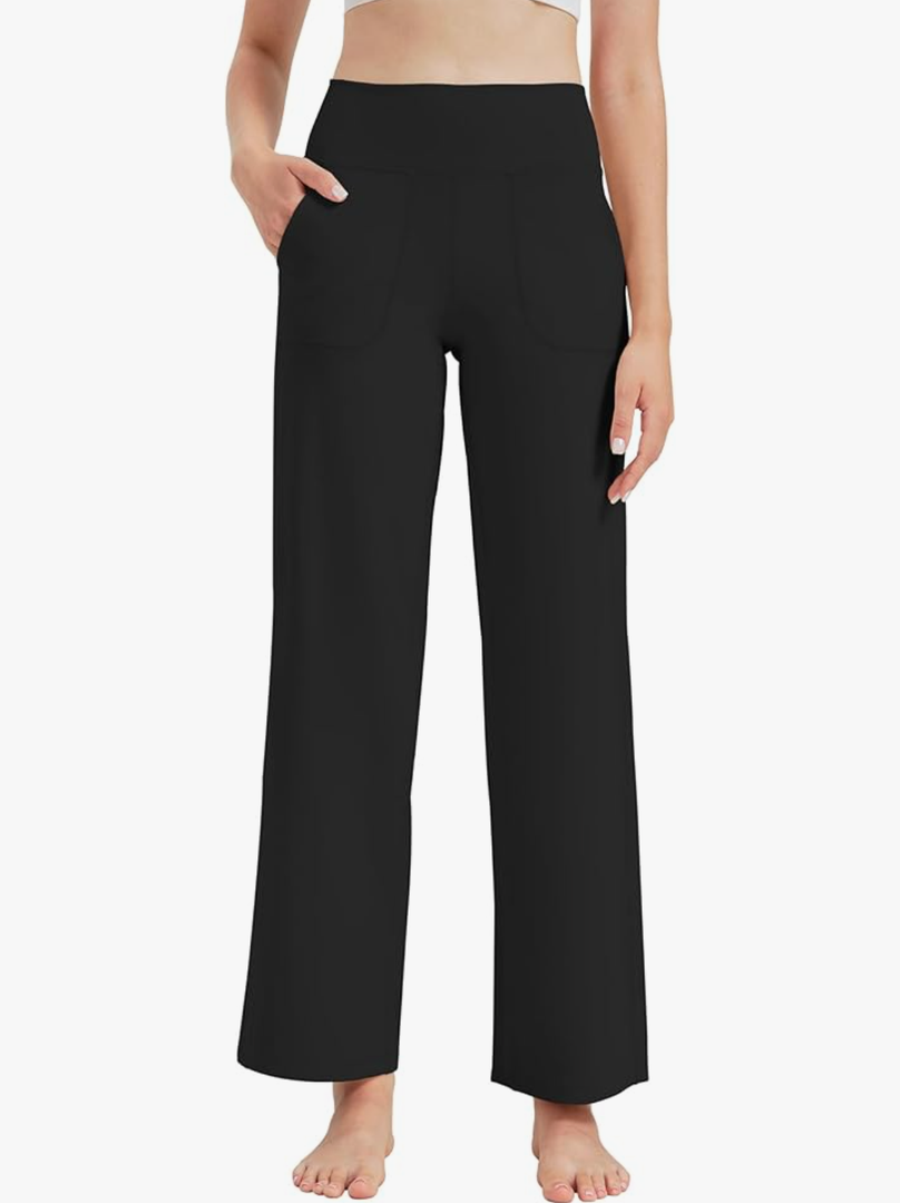 Women's Wide Leg Pants High Waist Stretchy Yoga Pants with Pockets Workout Dress Sweatpants XL