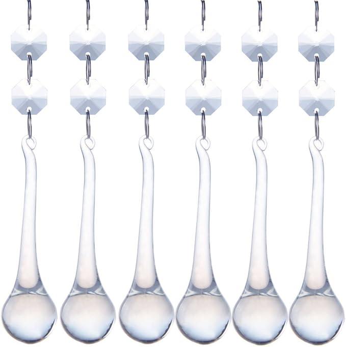H&D 50pcs 5.9inch Large Suncatcher Crystal Raindrop Chandelier Prisms Hanging Drops Pendants Sun Catchers DIY Parts (Clear)