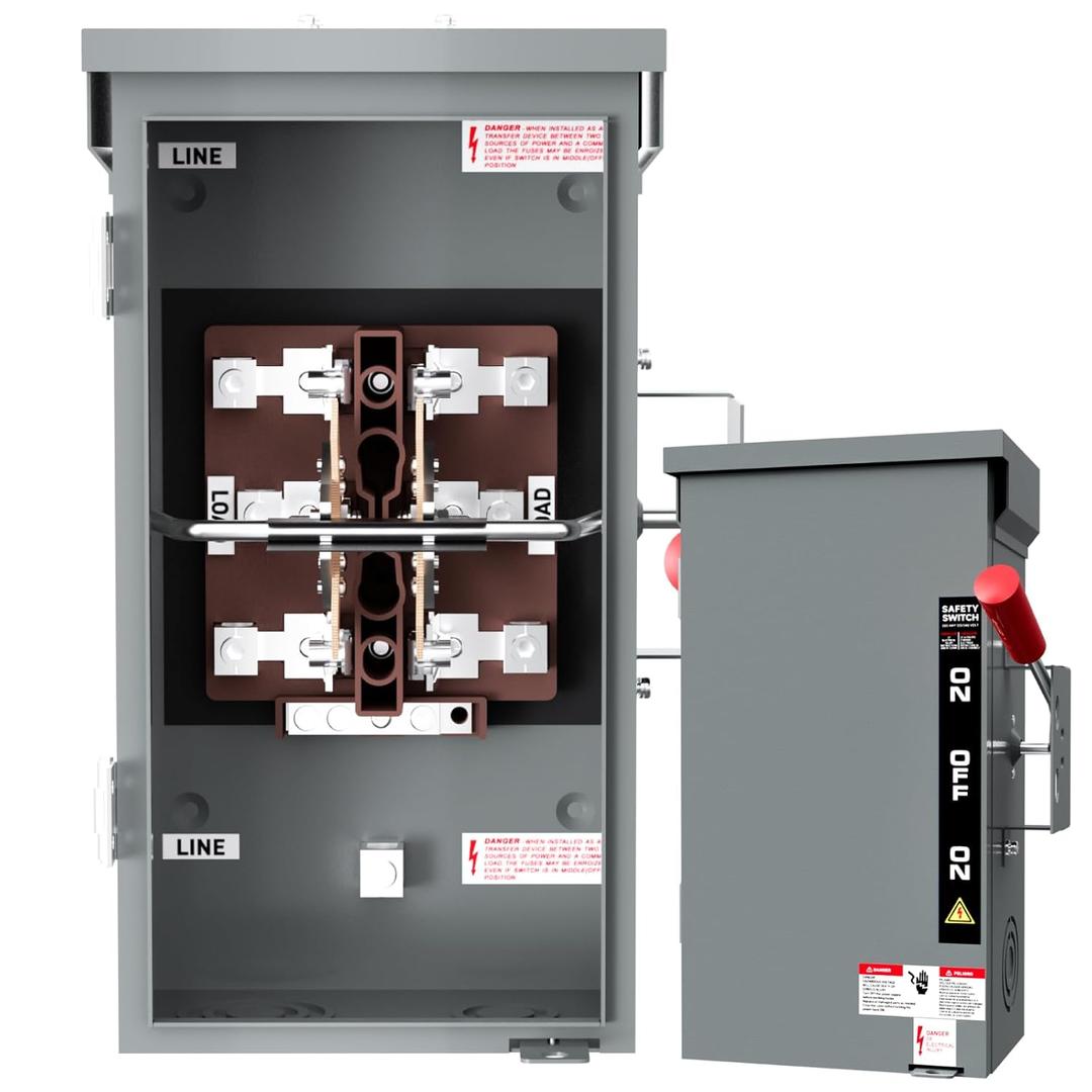 200A Generator Transfer Switch for Home Generator, 48000W Manual Double-Throw Disconnect Switch, 120/240-Volt, NEMA 3R with Wiring Lugs, Indoor/Outdoor (200A 2P Grey)