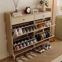 Dainslef Shoe Storage Cabinet with 4 Flip Drawers,2 Drawers, Narrow Shoe Rack Cabinet, Freestanding Shoe Cabinet Organizer for Entryway, Oak