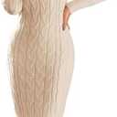 Fangetey Womens Long Sleeve Turtleneck Sweater Dresses Knitted Bodycon Midi Sheath Jumper Dresses, S