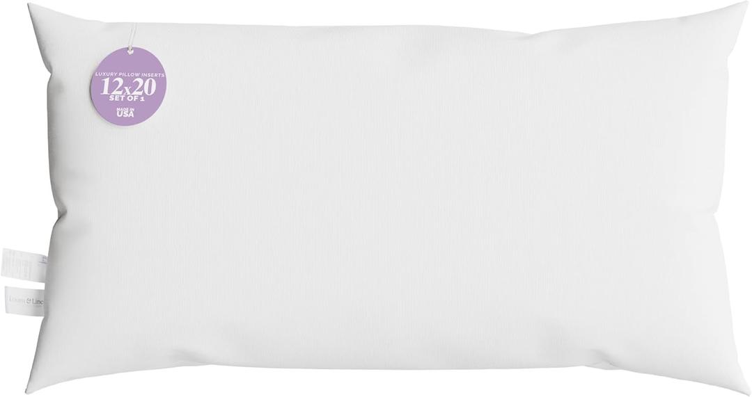 12x20 inch Lumbar Throw Pillow Insert by Looms and Linens with Down Alternative Sham Pillow Insert - Pack of 1 America Made Pillows