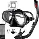 Nearsighted Snorkel Gear, Nearsighted Dry Snorkel Set for Adult Youth, Shortsighted Anti Fog Diving Mask & Dry Top Snorkel with Detachable Camera Mount for Scuba Diving, Snorkeling, Freediving (-6)