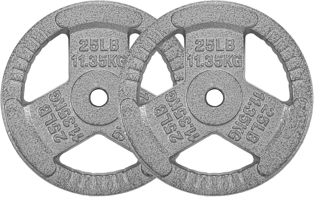 BalanceFrom Tri-Grip Cast Iron Weight Plates Set with 1-Inch Hole, Light Gray, for Standard Barbell, Home Gym, and Strength Training