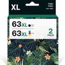 Remanufactured 63XL Ink Cartridge Replacement for Office Jet 3830 4650 4655 5255 5258 5200 Envy 4510 4520 Desk Jet 1110 3630 (Black, Tri-Color, 2-Pack)