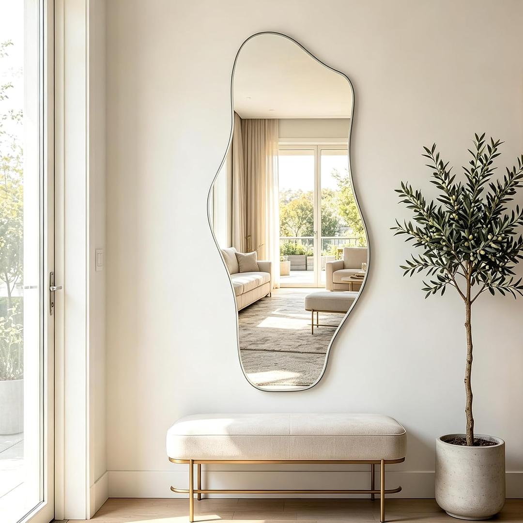 54.5"x24" Irregular Wall Mirror, Asymmetrical Frameless Mirror