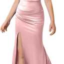 SHENHE Girl's Satin Spaghetti Strap Junior Bridesmaid Flower Girl Dress Fishtail Maxi Slit Dress Pink, 10Y