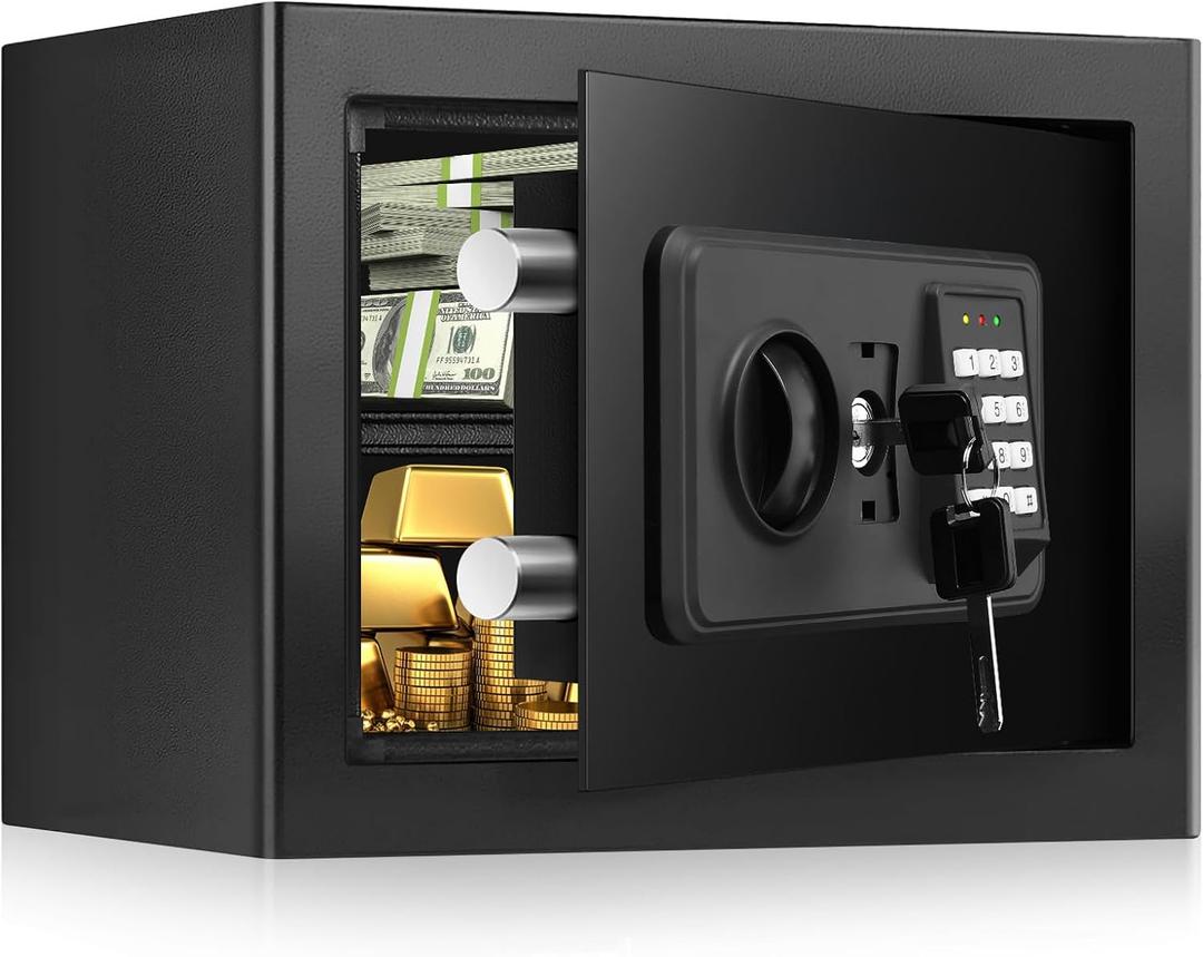 1.2 Cuft Small Home Safe Fire and Waterproof, Anti-theft Fireproof Safe Box with Digital Keypad, Spare Keys and Removable Shelf, Personal Safes for Home Money Medicine Valuables