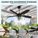 52 inch Outdoor Ceiling fan with Light and Remote Control, IP65 Waterproof 2700K Color light Ceiling fan, Reversible Quiet DC Motor, 5 Blades Black Ceiling Fan for Patios Gazebos Pergolas