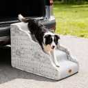 Side Armrest Dog Stairs for High Beds Up to 26-30",5 Tier Wider Curved with Weighted Base Plate, Washable Cover Gentle Slope Steps, Bed & Couch Ladder for Small Medium Dogs & Senior Cat