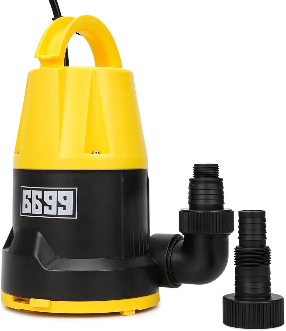 Submersible Sump Pump 1HP Portable Water Pump 5000GPH Drain Water for Pool Pond Hot Tub Flooded House High Flow/Low Water Level Mode Adjustable