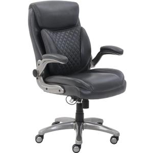 Amazon Basics Ergonomic Executive Office Desk Chair with Lumbar Support, Flip-up Armrests, Adjustable Height, Grey Leather