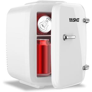 YASHE Mini Fridge, 4 Liter/6 Cans Small Refrigerator for Skincare, 110V AC/ 12V DC Thermoelectric Cooler and Warmer for Drink Office Dorm Bedroom Car, White