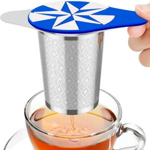 Large Tea Infuser Basket for Loose Tea with Blue Lid, Extra Fine Mesh & Premium 18/8 Stainless Steel Tea Strainer, Perfect for Hanging on Cups, Teapots to Brew All Kind of Tea