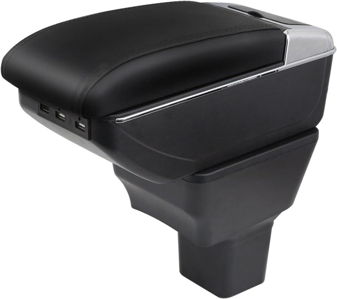 for Nissan Kicks Armrest 2016-2023 Car Center Console Organizer with Middle Compartment Easy Installation with Cup Holder and USB Port (Black)