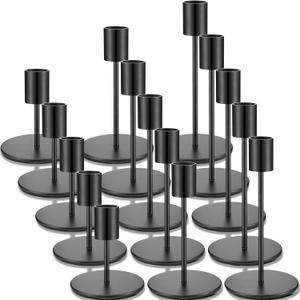 Sieral Candle Holders Bulk Taper Candlesticks Holders Set Modern Decorative Metal Candelabras for Wedding Anniversary Home Dinning Table Centerpiece Xmas Party Decor (Matte Black, 15 Pcs)