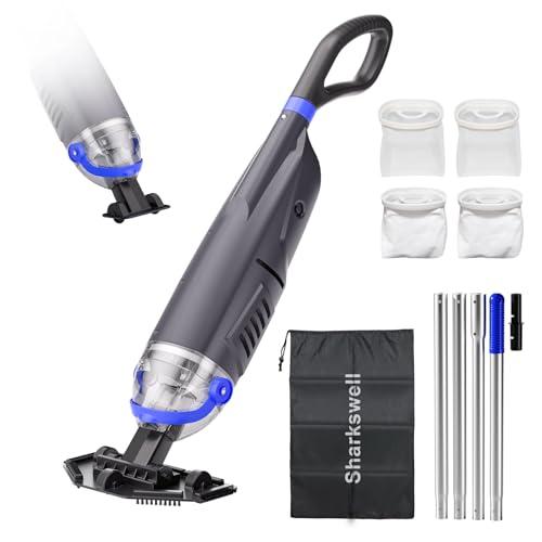 Sharkswell (2025 Upgraded) Cordless Pool Vacuum with Telescopic Pole, 60 Min Powerful Suction & Large Head, Rechargeable Handheld Cleaner for Above Ground Pools, Inground Pools, Hot Tubs, and Spa