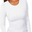 PALINDA Womne's Ribbed Round Neck Slim Fitted T Shirts Basic Solid Long Sleeve Layering Tee Tops