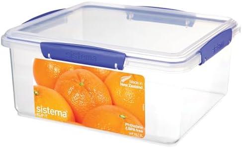 Sistema KLIP IT Food Storage Container, 5 L, Airtight & Stackable, BPA-Free, Clear with Blue Clips