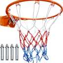 18" Basketball Rim Replacement, Wall Door Mounted Basketball Rim, Double Spring Solid Basketball Rim Replacement with Net Fits In-Ground & Wall-Mounted Basketball Hoops, Indoor/Outdoor