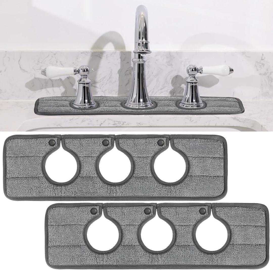 Teenyyou 2 Pcs Faucet Mat for Kitchen Sink Splash Guard for Kitchen Sink Faucet Dish Drying Mat for Bathroom Sponge Holder(Dark Gray,3 Round Holes)