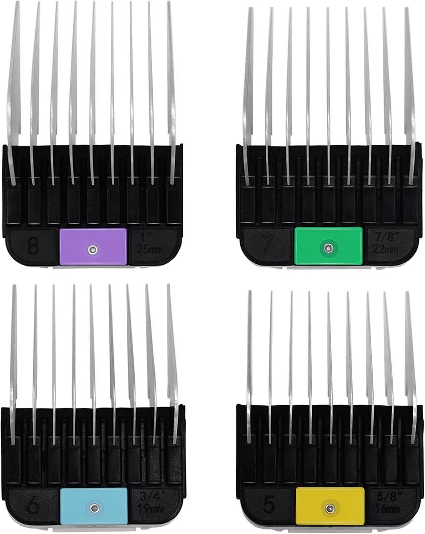 4 Pieces Animal Stainless Steel Attachment Guide Guard Combs for A5 Style Detachable Blade Pet Groomers, 5/8", 3/4", 7/8", 1" Compatible with Wahl KM Series Andis AG BG Oster A5 A6 Animal Clippers