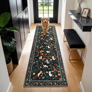 LIANLAM 2.7x8 Washable Runner Rug for Hallway&Kitchen,Non-Slip Long Carpet with Cat Design,Ultra-Thin Low Pile - 10((2.7x8,Black)