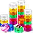 Sieral 7 Days Stackable Pill Organizers 7 Compartments Round Pill Boxes Tower Weekly Vitamin Individual Storage Containers Travel Cases with Lids for Medications, Vitamins and Supplements(4 Sets)