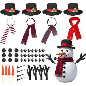 Threan 60 Pcs Christmas Snowman Decorating Making Kit Winter Snowman Building Kit for Winter Xmas Holiday Party Hanging Outdoor Decoration (Cute)