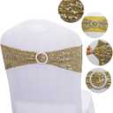 Dimatic 50 PCS Stretch Sequin Chair Sashes Chair Stretchy Spandex Bands for Wedding Reception Events Banquets Chairs Decoration (Champagne)