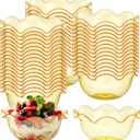 Newtay 50pcs 6oz Small Plastic Dessert Bowls Ice Cream Bowls Reusable Flower Shaped Party Serving Elegant Buffet Serving Cups for Nuts, Salad, Fruit, Snacks and Yogurt (Gold)