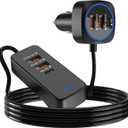 Car USB Charger Multi Port with 5.9FT Extension, QC3.0 76W Fast Charging Cigarette Lighter USB C Charger Adapter Multiple Ports for Mobile Phones and ipad