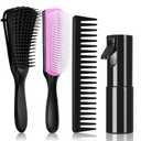 Hommtina Detangling Brush Set with Curly Hair Spray bottle, Bottle Brush Set for Women and Kids Curly Hair (3 PCS, Black+Purple)