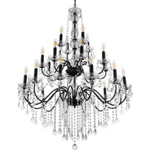Wellmet Black Chandelier Light Fixture, Luxury Maria Theresa Crystal Chandeliers for High Ceiling Foyer, 24 Lights Hanging Pendant Light for Living Room EntryWay Hall Staircase Large 35.66" (Black)