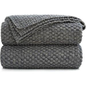 Longhui bedding 100% Cotton Knitted Throw Blanket – Dark Grey, Soft & Cozy, Machine Washable, 60"x80" – Perfect for Living Room, Couch, Sofa, Bed or Travel