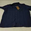 PJ PAUL JONES Blue Button Down Shirt Men Fitted Knit Polo Mens Short Sleeve Shirts Casual Summer Beach Tops, Navy Blue, X-Large