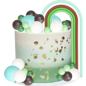 Gyufise 26Pcs Ball Cake Toppers Mini Balloon Balls Pastel Rainbow DIY Baking Cupcake Cake Decorations for Birthday Baby Shower Party SuppliesGreen