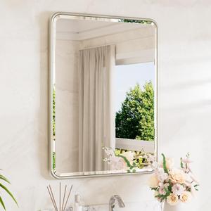 TETOTE Brushed Nickel Mirror for Bathroom 22 x 30 Beveled Edge Tempered Glass, Rounded Corner Rectangle Bathroom Mirror for Over Sink for Modern Bathroom, Living Room, Bedroom, Entryway