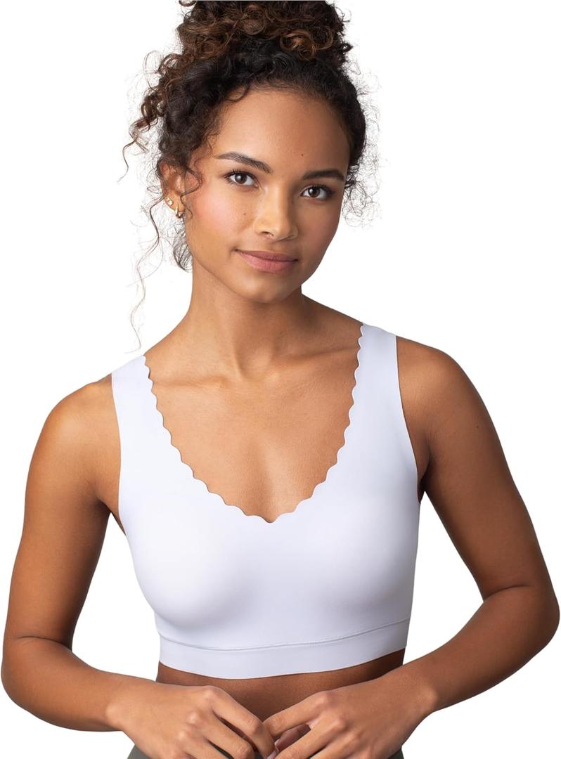 Floatley Cozy Scalloped Bra Comfort Wirefree Full Coverage Seamless Bra with Embedded Pad for Women (Medium, Periwinkle Grey)