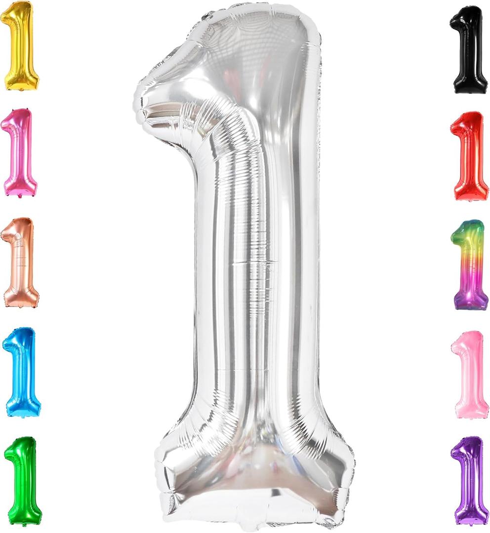 KatchOn, Giant Silver 1 Balloon Number - 40 Inch | 1 Balloon for 1st Birthday Decorations | Silver One Balloon For Happy Anniversary Decorations | One balloons for 1st birthday