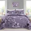 Floral Quilt Set King Size Bedding Set 3 Pieces Dark Purple Boho Floral Quilt Bedspread Soft Microfiber Lightweight Flower Coverlet Set with 2 Pillow Shams for All Season 90"x104"