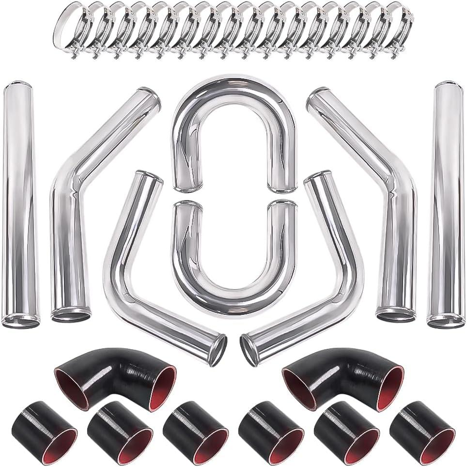 Universal 3" Inch Aluminum Intercooler U-Pipe Kit W/Silicone Hose and Stainless Steel T-Clamps