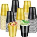 100 Pcs Black and Gold Plastic Cups 12 oz, Bulk Gold and Black Disposable Party Graduation Cups for Graduation New Year Wedding Birthday Christmas Theme Party Supplies Decorations