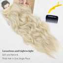 KooKaStyle Invisible Wire Hair Extensions with Transparent Wire Adjustable Size 4 Secure Clips Long Wavy Secret Hairpiece 20 Inch Platinum Blonde for Women