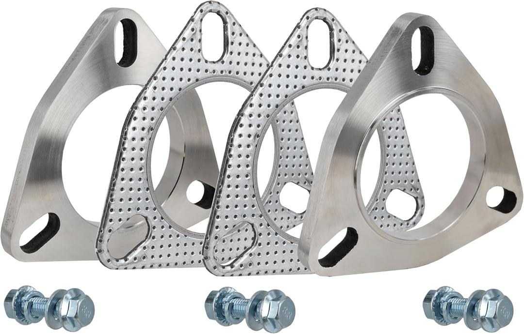 2.5 Inch 3 Bolt Exhaust Flange and Gasket,Stainless Steel Exhaust Flange Connection Set with Flange Bolts and Nuts(63mm)