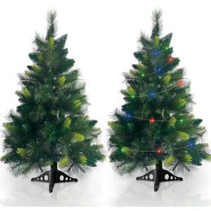 2 Pack 3.5 FT Artificial PE Fraser Fir Christmas Entrance Tree with 50 Multi Color Change Light 8 Mode Remote Control Realistic-Feel Xmas Tree Decor Battery Operated for Porch Front Door Home