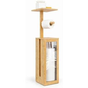 Bamboo Toilet Paper Holder Stand - Storage Stand,Holds 3 Rolls Toilet Paper Storage with Lid,with Free Standing Toilet Paper Holder and Top Shelf for Kitchen, Toilet, Pantry and Bathroom