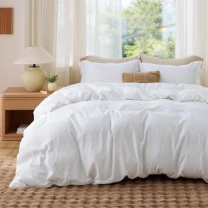 Bedsure Duvet Cover Full Size - Soft Double Brushed Bedding Set for Kids & Adults, Zipper Closure, 3 Pieces, Includes 1 Duvet Cover (80"x90") & 2 Pillow Shams, NO Comforter, White